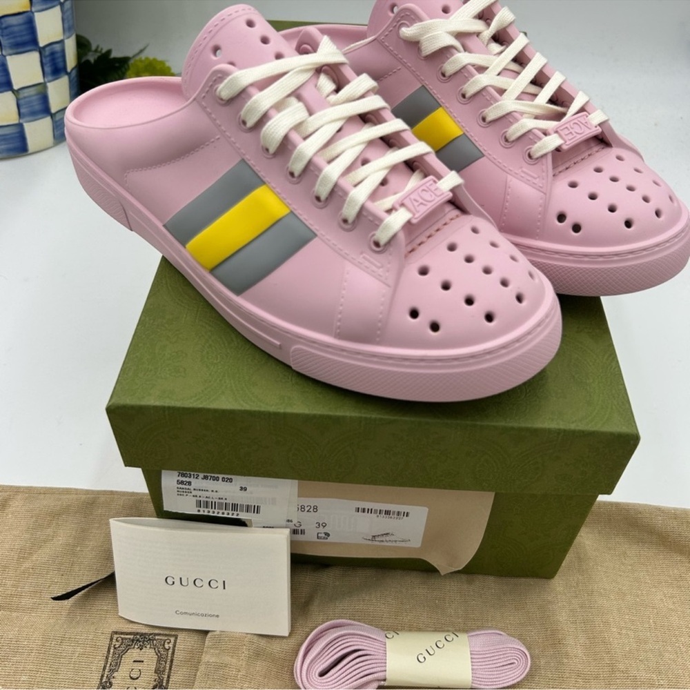 Women’s Gucci, ace rubber lace up mules size 39 made in Italy - Picture 2 of 9